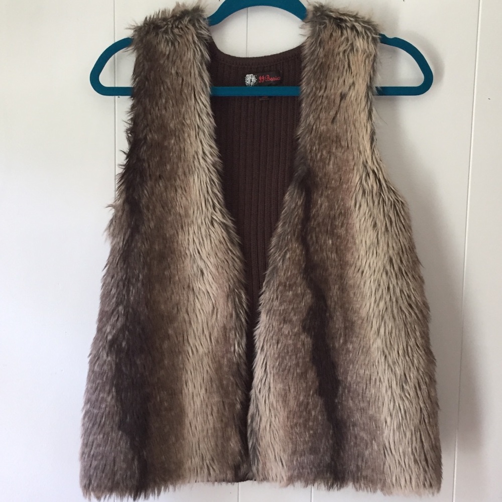 J.J. Basics Brown Faux Fur Fuzzy Vest
